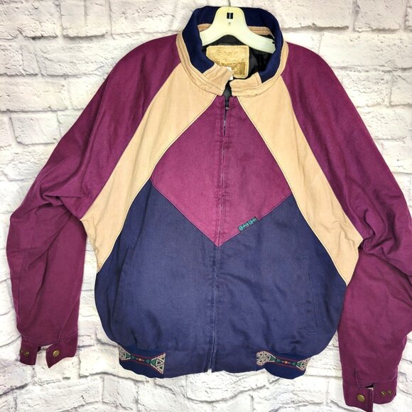 Vintage Cripple Creek Men Jacket Sz XL Colorblock Cotton & Nylon Zip Pockets